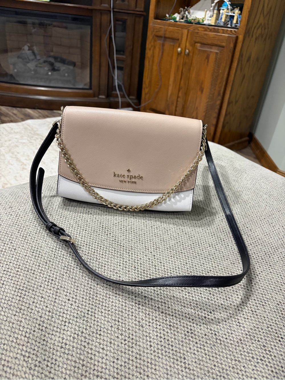 kate spade Two-Tone Blush, White & Black Crossbody with Gold Chain